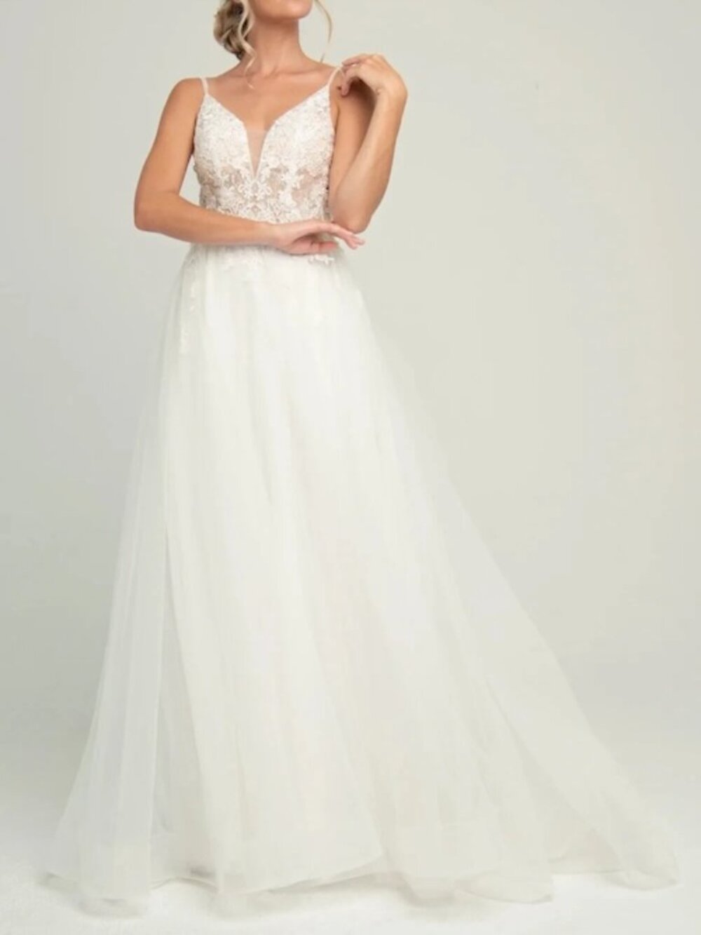Amelia Couture White Embroidered Beaded Tulle Gown